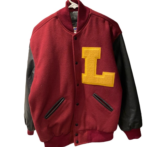 Maverick Other - MAVERICK Letterman Varsity Jacket Letter L Red & Black Wool Leather MINT Men’s S
